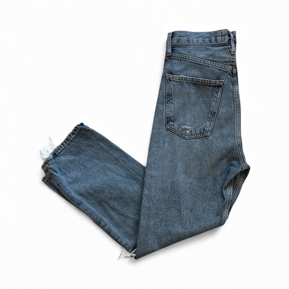 AGolde 100% Organic Cotton Relaxed High Rise Faded Blue Distressed Jeans - Picture 3 of 10